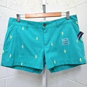 Old Navy Women's Chino Shorts 10 Teal Yellow Seahorses Preppy Coastal Ocean NWT